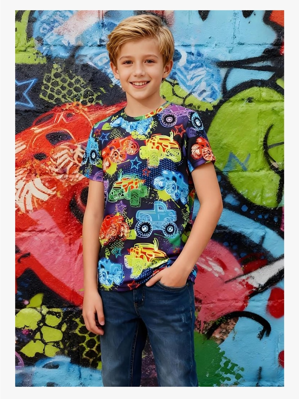 Boys Neon Monster Truck Graphic Tee - Multicolor